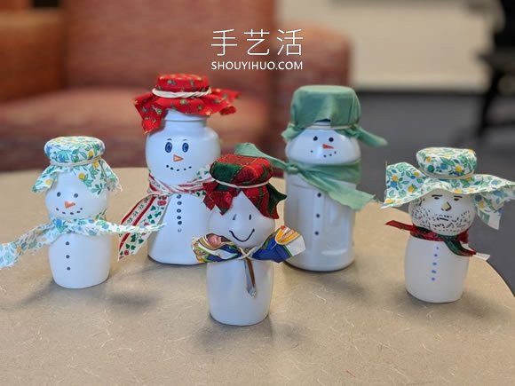 只需几分钟牛奶瓶子手工制作可爱雪人